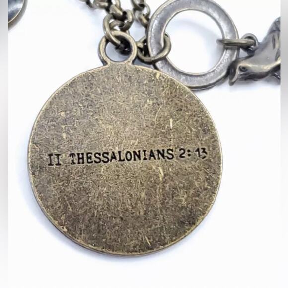 PENDANT NECKLACE “Redeemed” Floral Medallion, 3D Bird, R Charm Bronze Religious - Picture 8 of 12